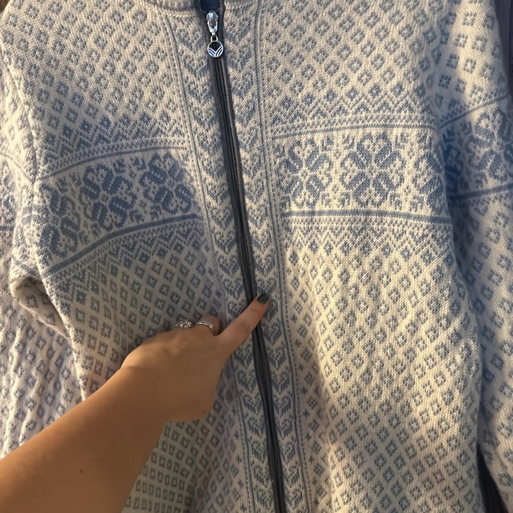 Dale of Norway Sunniva Sweater Baby Blue White Zip Up Cardigan Wool Fair Isle XL - Picture 7 of 11